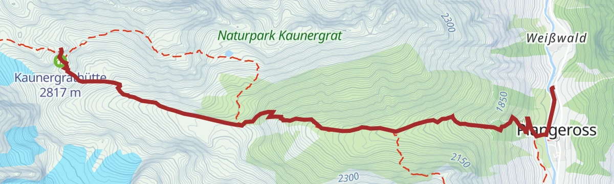 Route map: Kaunergrathütte